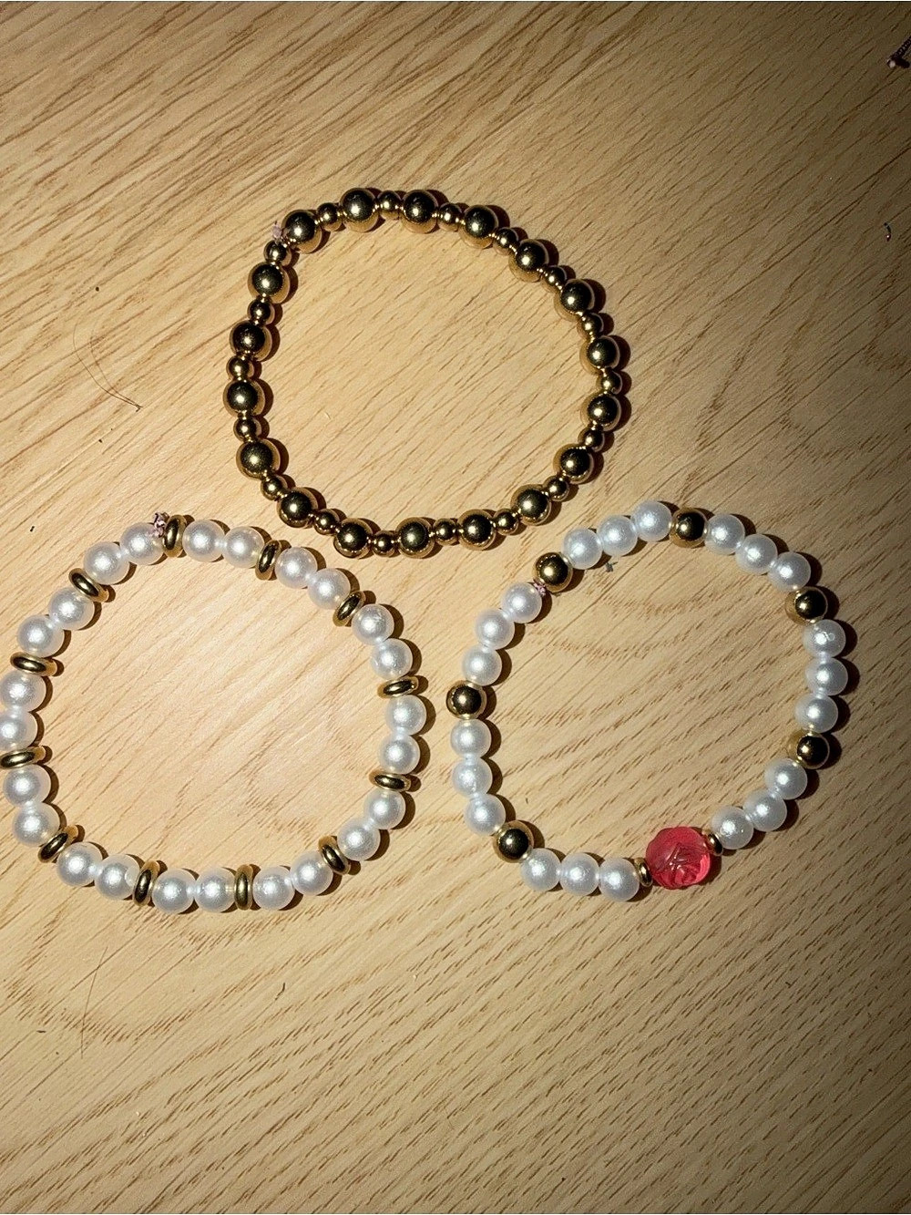 Beaded Pearl-Style Bracelet Set in White & Gold